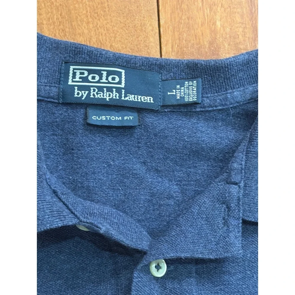 Polo‎ Ralph Lauren Polo Shirt Mens Navy Blue Custom Fit Pique Cotton Large